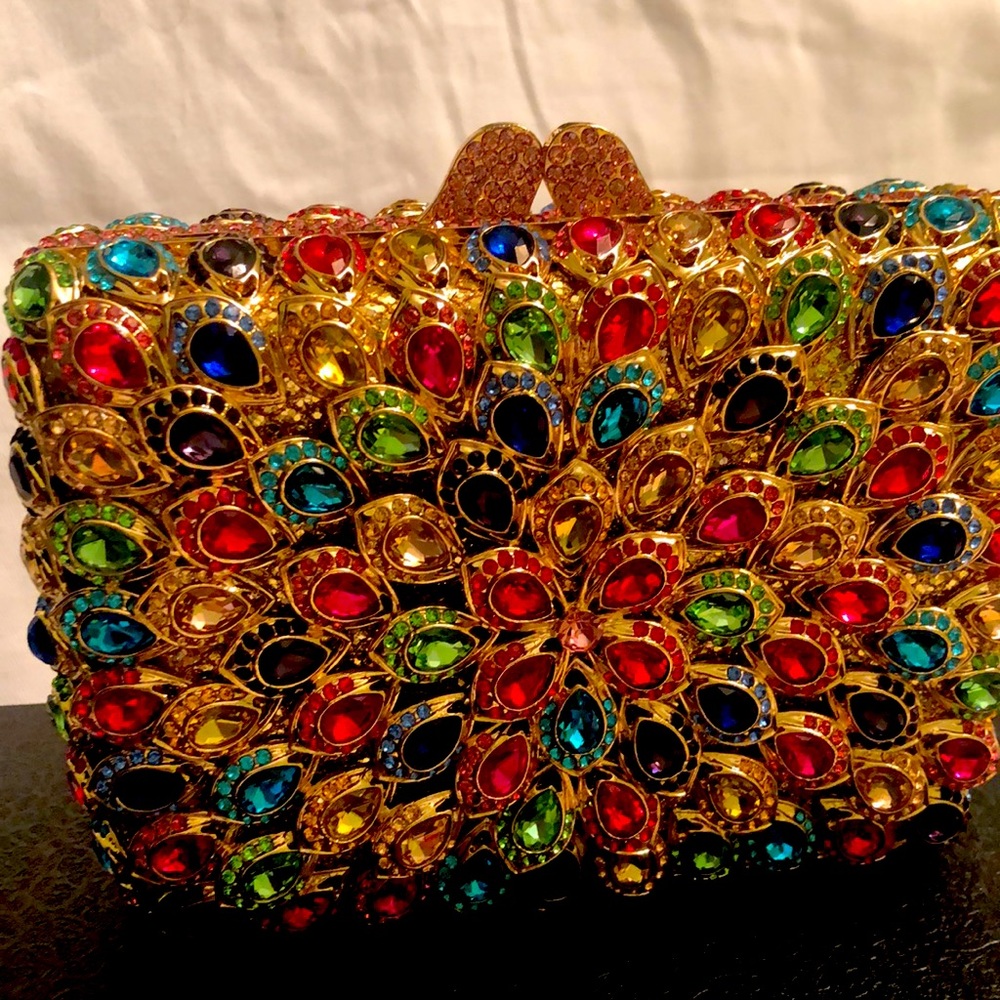 New jewel evening bag , hand made gold tone